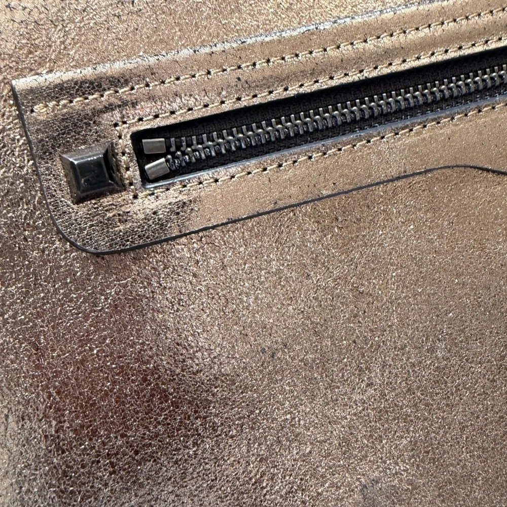 Rebecca Minkoff Regan Satchel Large Pebbled Leather Crossbody Laptop Mettallic